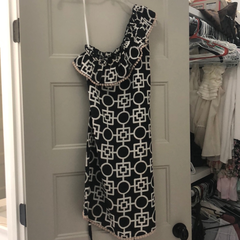 Black Mudpie, One shoulder Trellis dress